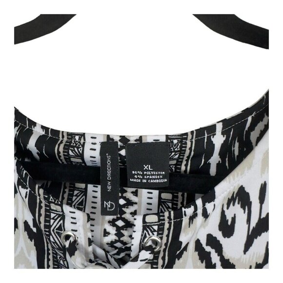 New Directions Women SZ XL LaceUp Tie V Neck Tunic Blouse Asimetric Edge Stretch - Picture 3 of 11